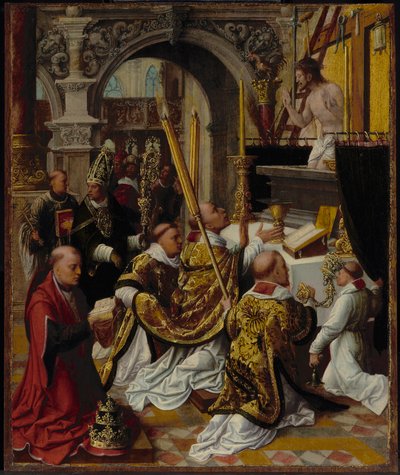 Sankt Gregor den stores messe (540-604) av Adriaen Isenbrandt or Isenbrant