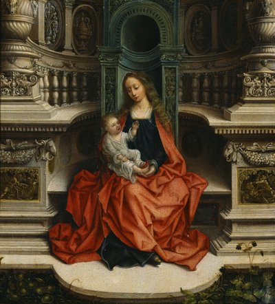 The Madonna and Child Enthroned, 1500-tallet av Adriaen Isenbrandt or Isenbrant