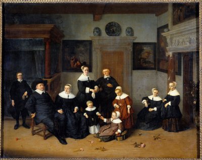 Familieportrettmaleri av Adrien Van Ostade (1610-1685) (ec.holl.) 1654 Søn. 0,7x0,88 m - Familieportrett. Maleri av Adrien Van Ostade (1610-1685) (Nederlandsk skole) 1654. 0,7 x 0, 88 m. Louvre-museet, Paris av Adriaen Jansz. van Ostade