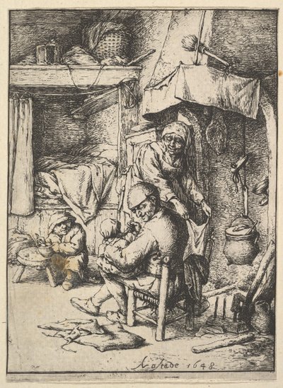 Far som mater sitt barn, 1610-85. av Adriaen Jansz. van Ostade