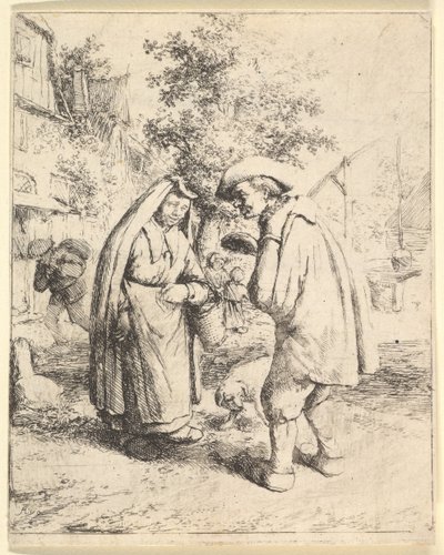 Mann snakker med en kvinne, 1610-85. av Adriaen Jansz. van Ostade