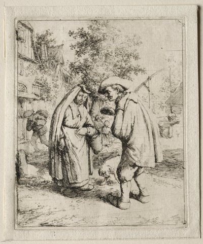 Bonde samtaler med en kvinne. av Adriaen Jansz. van Ostade