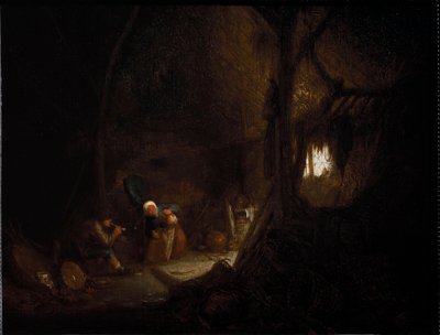 Bondefamilie i en låve (olje på lerret av Adriaen Jansz. van Ostade