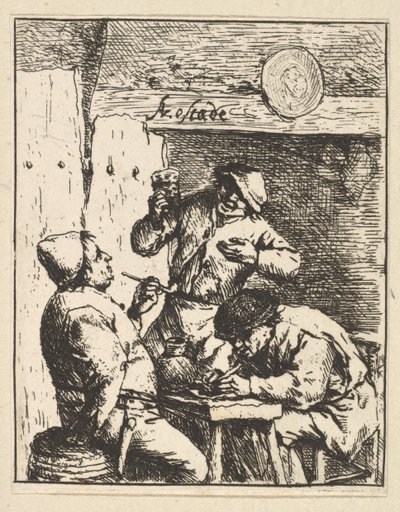Sanger står mellom to røykere, 1610-85. av Adriaen Jansz. van Ostade
