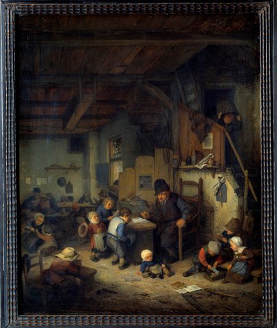 Skolemesteren Scene-klassen, en gammel lærer med små elever fra favorittbakgrunner. Maleri av Adrien van Ostade (1610-1685) 1662 Søn. 0,4x0,32 m av Adriaen Jansz. van Ostade