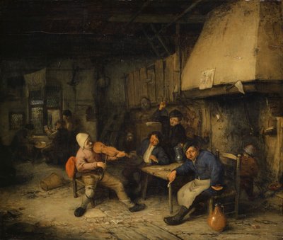 Fiolinspiller og drikkende bønder i en taverna, 1663 av Adriaen Jansz. van Ostade