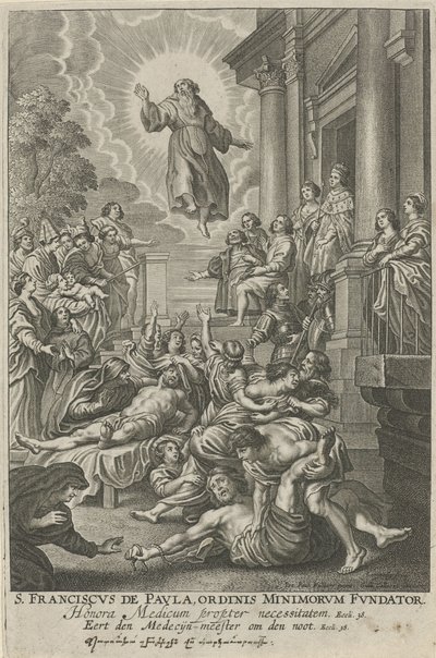 H. Franciscus van Paola geneest de zieken St. Francis de Paula, grunnlegger av Mindreordenen (tittel på objekt) av Adriaen Lommelin