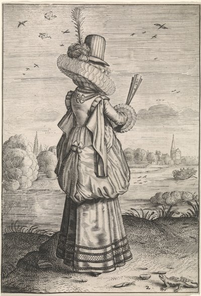 Klær og manerer av adelige kvinner og landsmenn Elegant dame fra hagedis Kleding og omgivelser av Nederlandse adellijke dames en boerinnen (serietittel) Oppførselen og tilbedelsen til de edle og rustne matronene av Adriaen Matham (possibly)