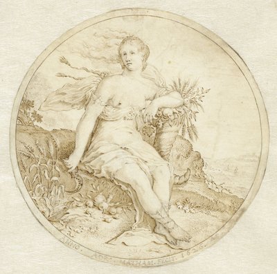 Ceres sitter med et overflødighetshorn og en sigd av Adriaen Matham