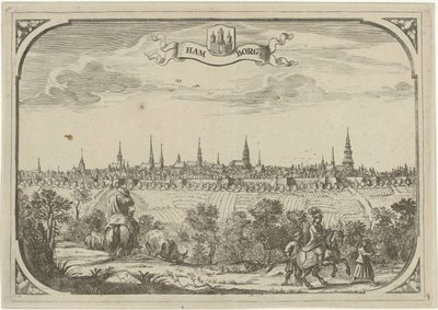 Utsikt over byen Hamburg av Adriaen Oudendijck
