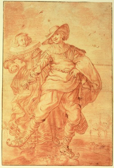 A Lady and Gentleman Skating on Ice, ca. 1625 (rødt kritt på papir) av Adriaen Pietersz van de Venne