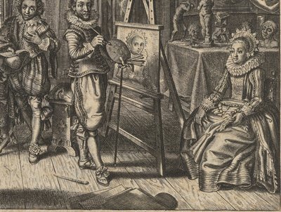 Maler og kvinnelig modell i studio Houwelyck (serietittel) av Adriaen Pietersz van de Venne