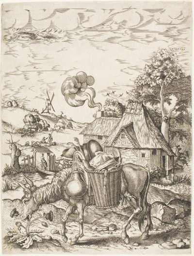The Donkey Laden with Food, fra Emblematic Figures of Animals av Adriaen Pietersz. van de Venne