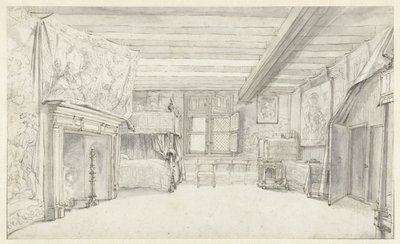 Utsikt over et rikt utnevnt kammer med en himmelseng av Adriaen Pietersz van de Venne