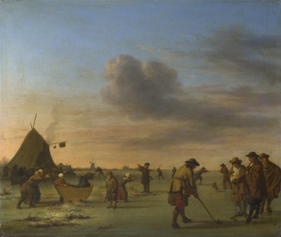 Golfere på isen nær Haarlem, 1668 av Adriaen Velde van de