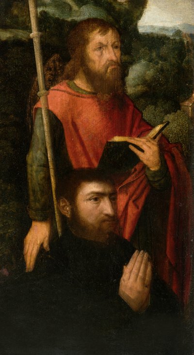 En mannlig helgen med en giver av Adriaen circle of Ysenbrandt
