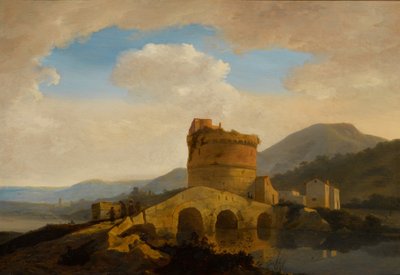 Landskap nær Roma, med graven til Plautii ved elven Aniene av Adriaen van Eemont