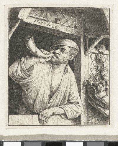 Baker blåser i horn av Adriaen van Ostade