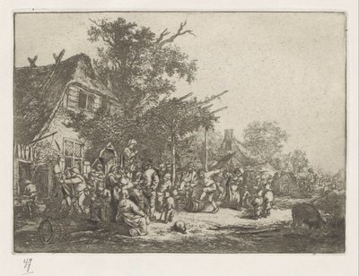 Dansende bønder foran et vertshus av Adriaen van Ostade