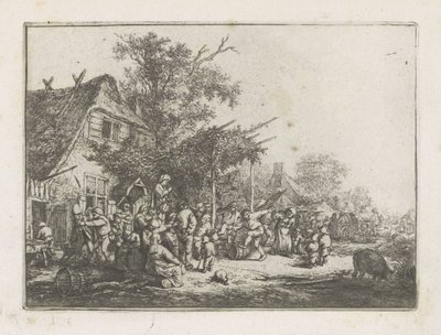 Dansende bønder foran et vertshus av Adriaen van Ostade