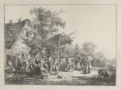 Dansende bønder foran et vertshus av Adriaen van Ostade