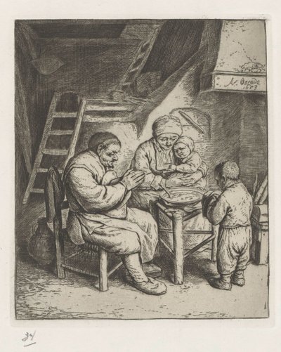 Familie ved bordet for måltidet av Adriaen van Ostade
