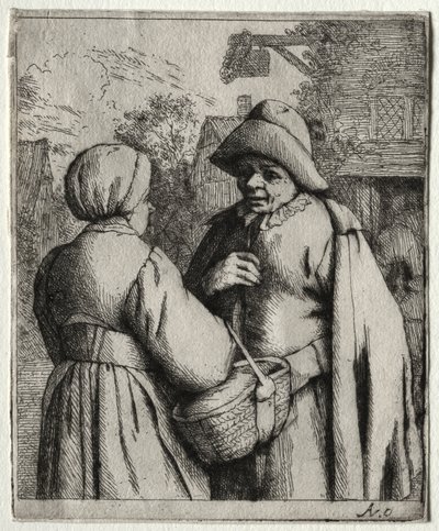 Mann og kvinne snakker sammen av Adriaen van Ostade