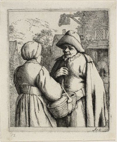 Mann og kvinne snakker sammen av Adriaen van Ostade