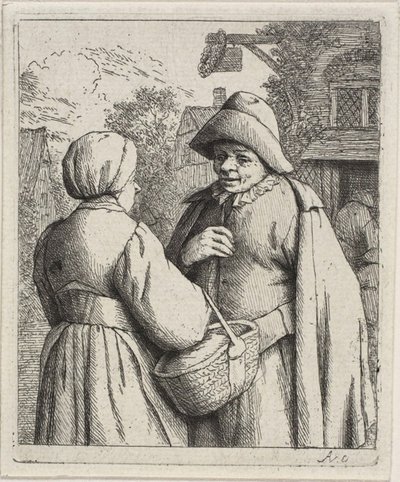 Mann og kvinne snakker sammen av Adriaen van Ostade