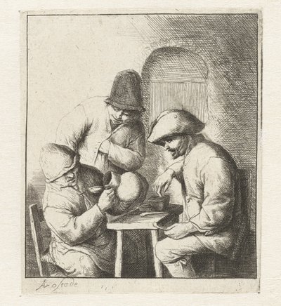 Mann ser inn i tom kanne, to menn ser på Den tomme kannen av Adriaen van Ostade