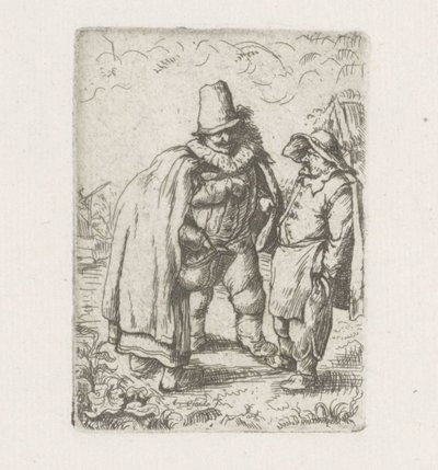 Mann med plissert krage med et bondepar av Adriaen van Ostade