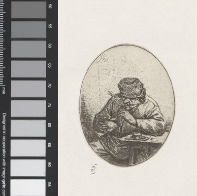 Mannen tenner pipen sin av Adriaen van Ostade