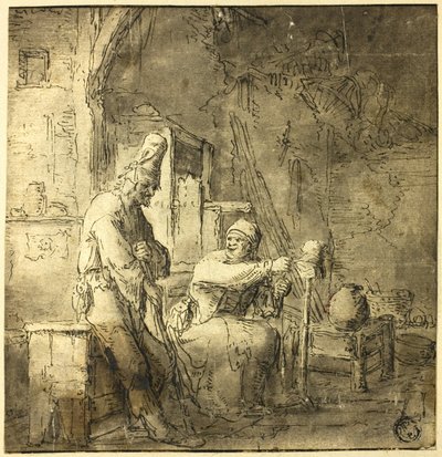 Gammelt bondepar i hytte av Adriaen van Ostade