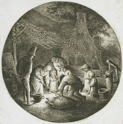 Bønder som dreper en gris av Adriaen van Ostade