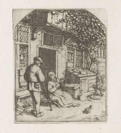 Spinster på terskelen til et hus av Adriaen van Ostade