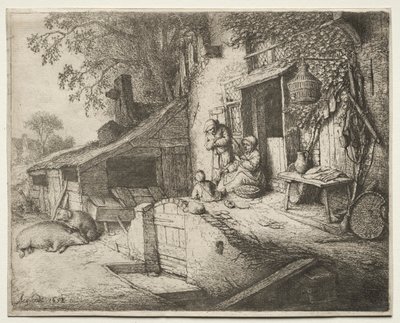 Kvinnen som spinner av Adriaen van Ostade