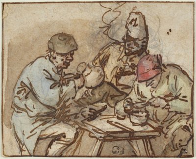 Tre menn ved et bord av Adriaen van Ostade