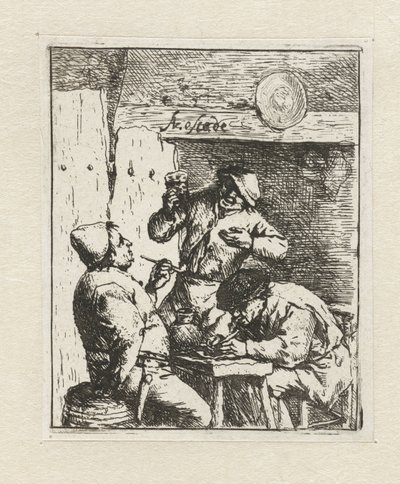 To røykere og en drinker i De Rookers vertshuset av Adriaen van Ostade