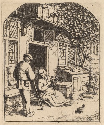 Kvinne som slynger seg på en snelle (La Devideuse) av Adriaen van Ostade