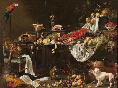 Bankett stilleben. 1644 av Adriaen van Utrecht