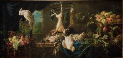 Stilleben - vilt, grønnsaker, frukt, kakaduer av Adriaen van Utrecht