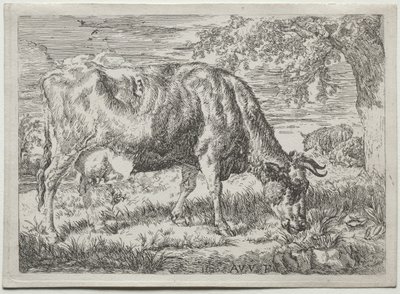 Ku og to sauer ved foten av et tre av Adriaen van de Velde