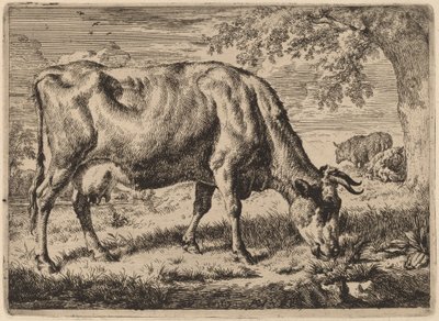 Beitende ku med to sauer av Adriaen van de Velde