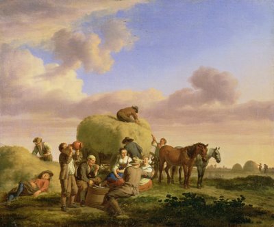 Hømakere hviler på en åker av Adriaen van de Velde