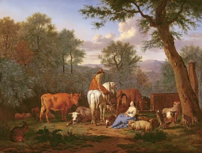 Landskap med storfe og figurer, 1664 av Adriaen van de Velde