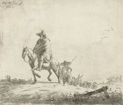 Rytter og gjeter med storfe på en grusvei, 1653 av Adriaen van de Velde