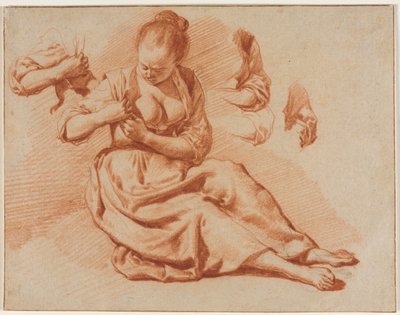 Sittende kvinne på jakt etter lopper, ca. 1671. av Adriaen van de Velde