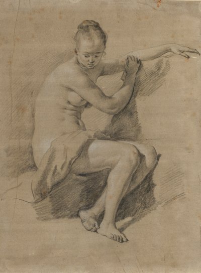 Sittende naken kvinne, ca. 1660-70 (Svart og hvit kritttegning) av Adriaen van de Velde