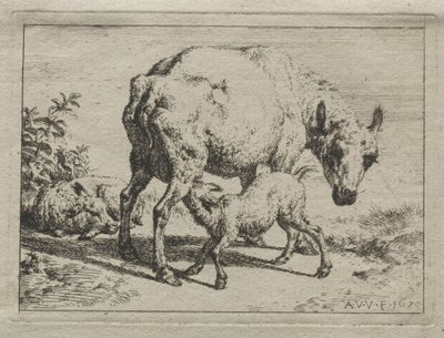 Ewe og to lam, 1670. av Adriaen van de Velde