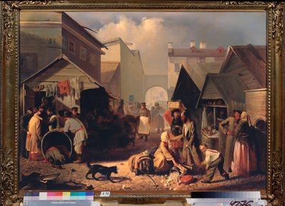 Buvette a Saint Petersburg (Refreshment Stall in St Petersburg) - Maleri av Adrian Markovich Volkov (1827-1873), olje på lerret av Adrian Markovich Volkov